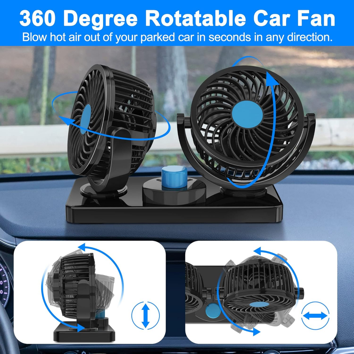 Ventilador Doble Para Coche De 360°