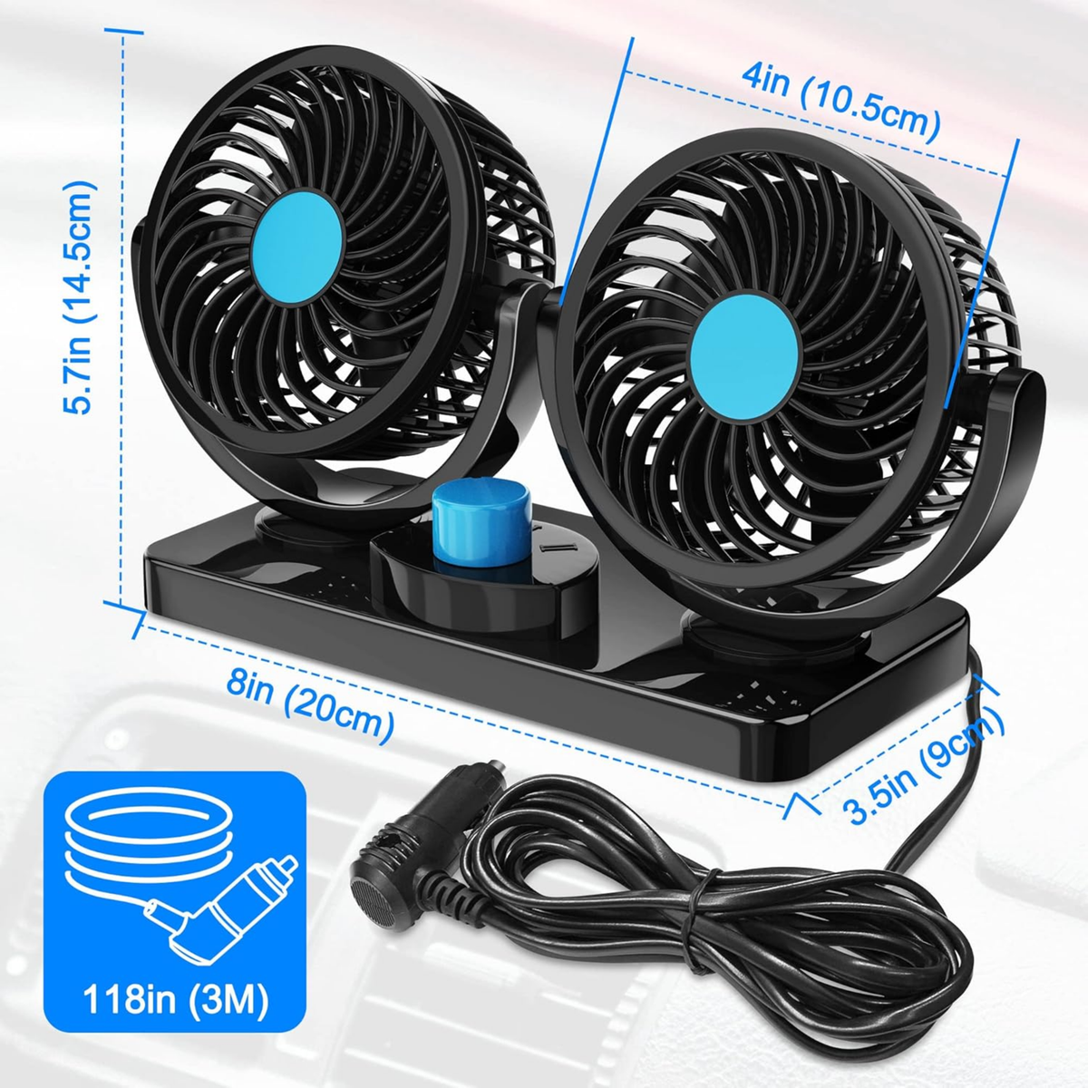 Ventilador Doble Para Coche De 360°